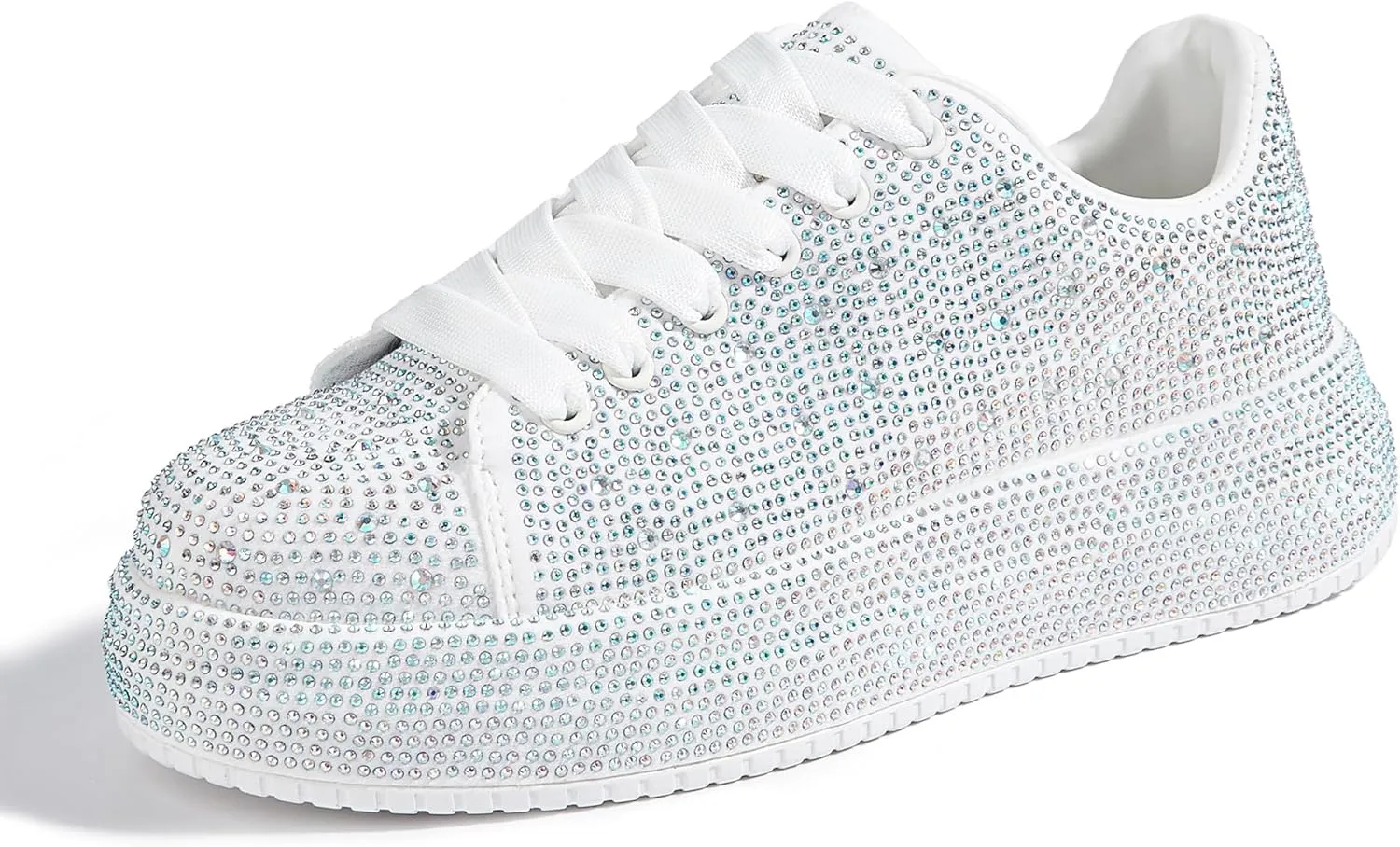 LUCKY STEP Rhinestone Sneakers for Women Platform Sparkly Glitter Bling Tennis Shoes Fashion Bedazzled Wedding Bridal Party Walking Sneakers