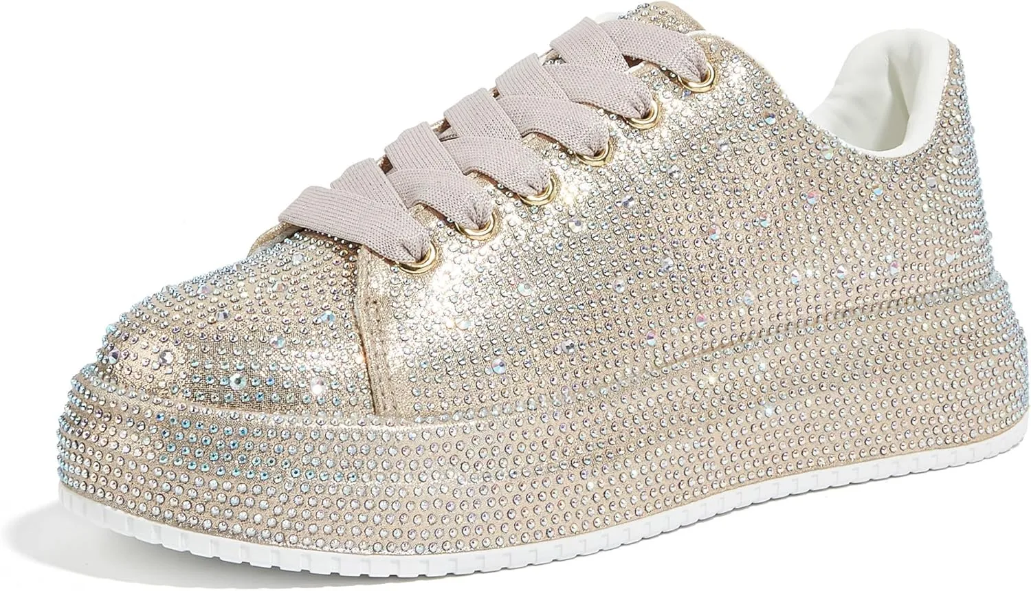 LUCKY STEP Rhinestone Sneakers for Women Platform Sparkly Glitter Bling Tennis Shoes Fashion Bedazzled Wedding Bridal Party Walking Sneakers