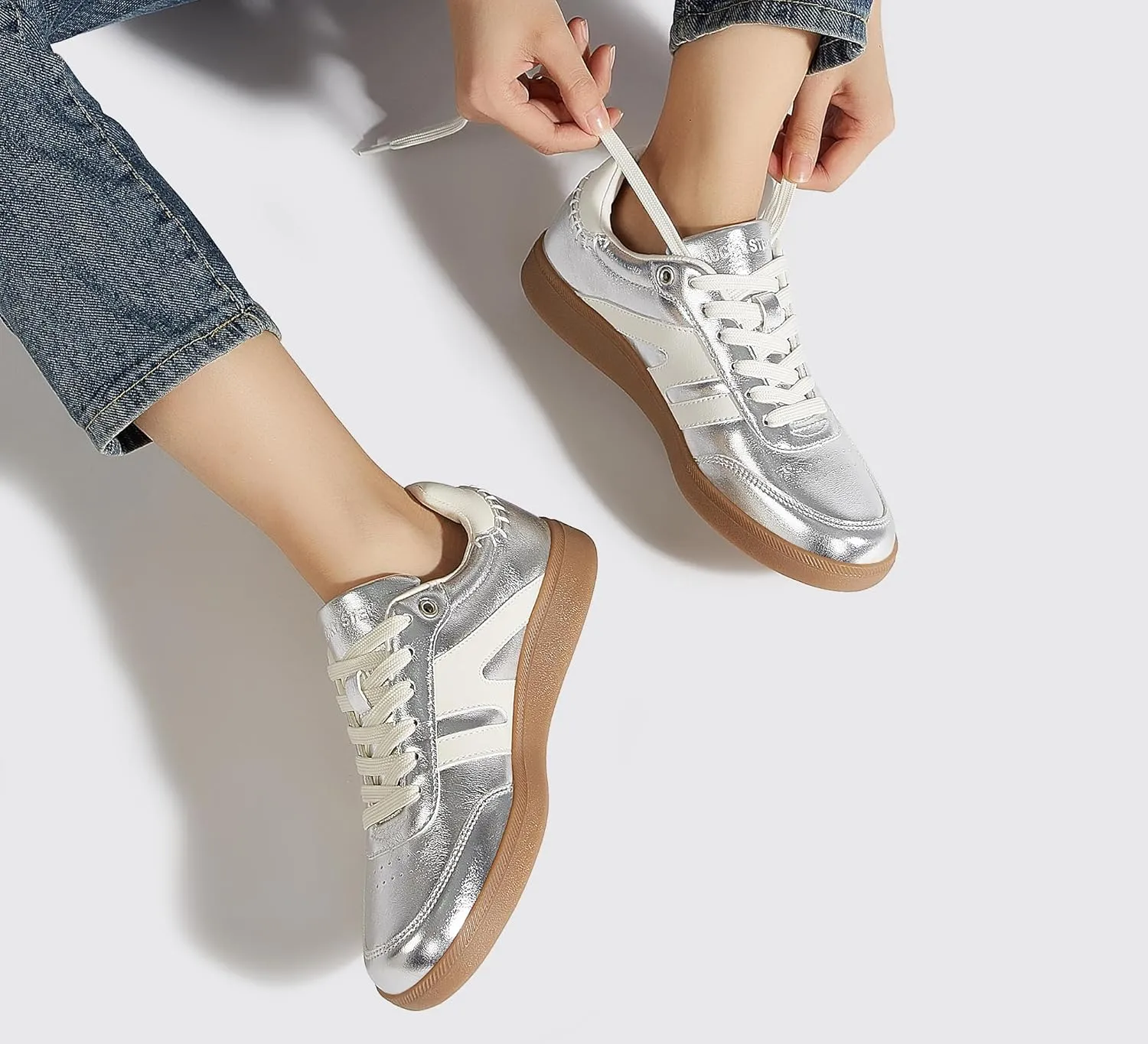 LUCKY STEP Women Classic Retro Gum Sole Fashion Sneakers Casual Tennis Skate Shoe Genuine Leather Walking Footwear Anti Slip Trainers