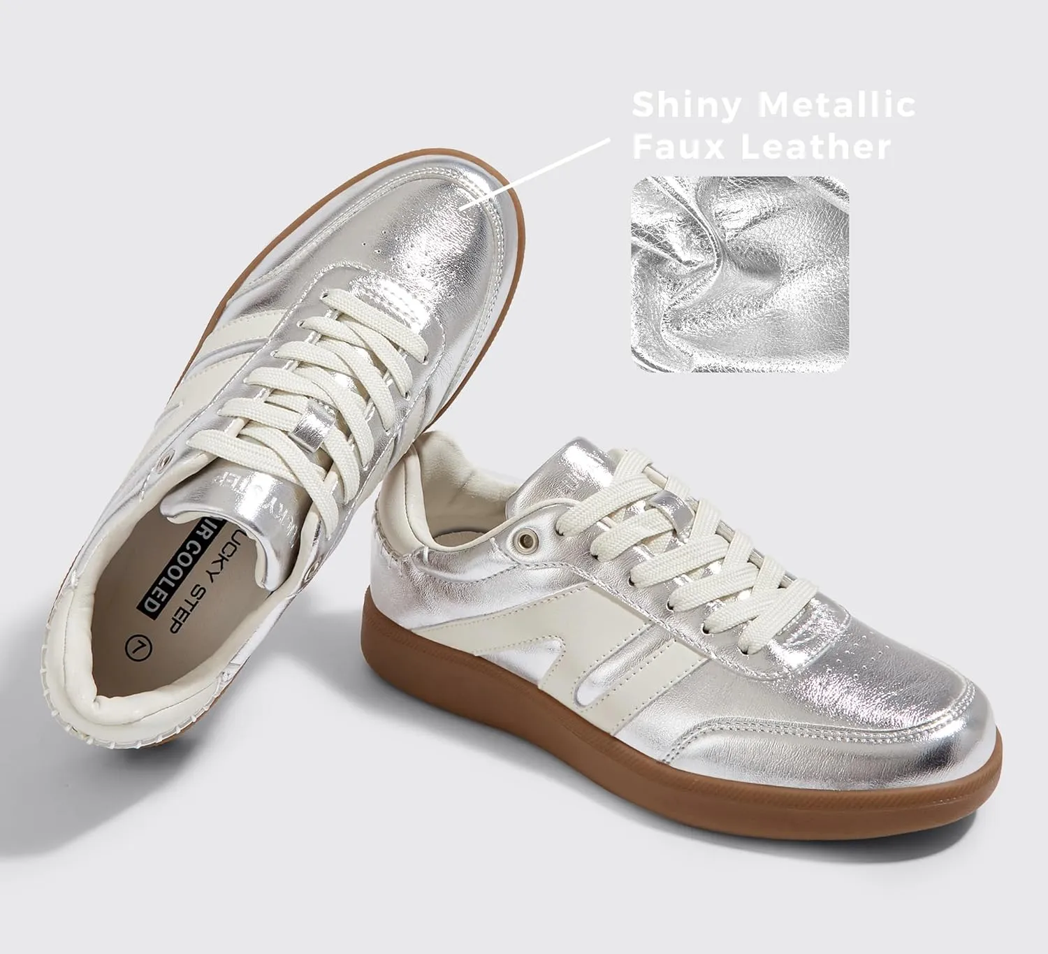 LUCKY STEP Women Classic Retro Gum Sole Fashion Sneakers Casual Tennis Skate Shoe Genuine Leather Walking Footwear Anti Slip Trainers