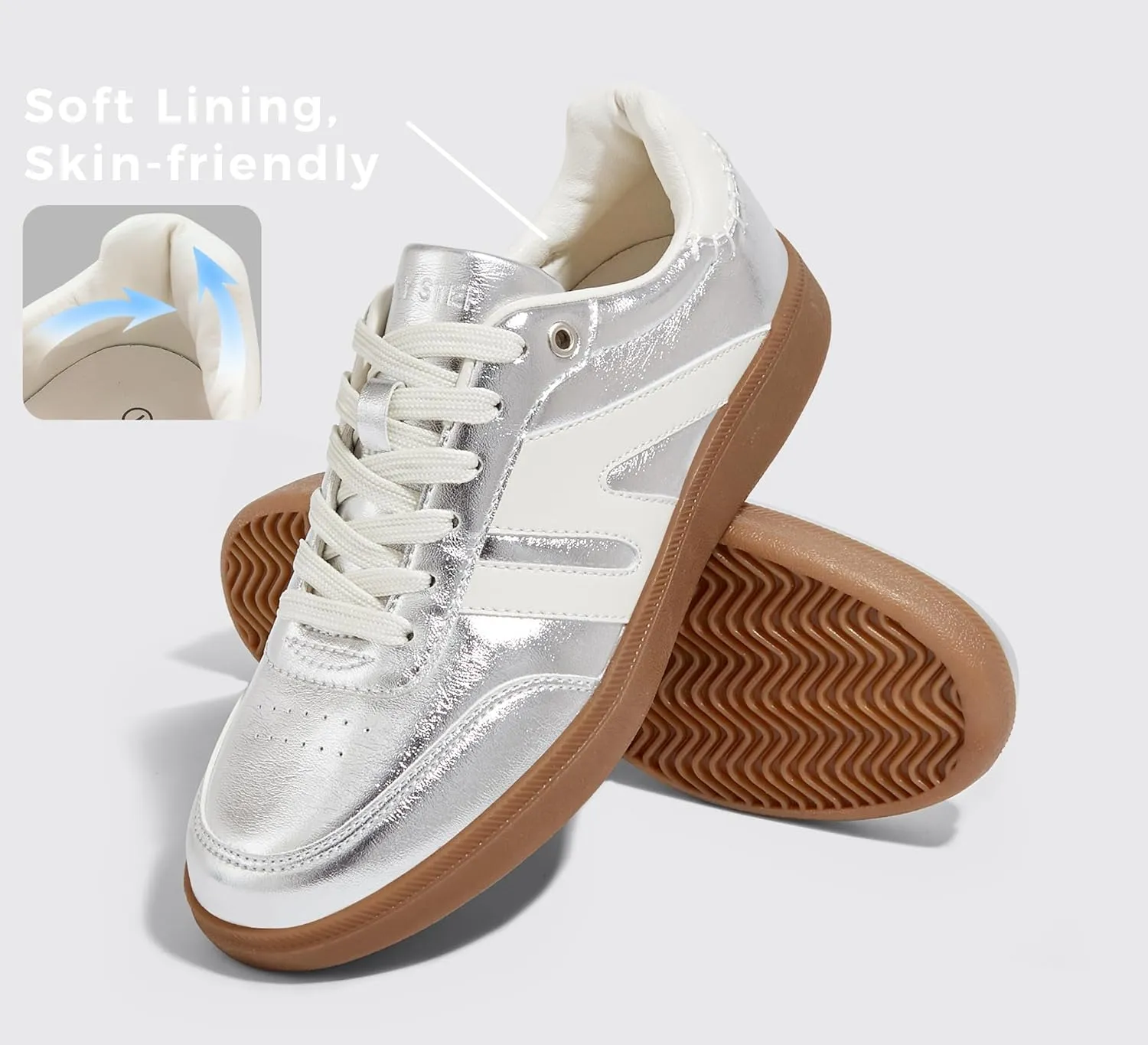 LUCKY STEP Women Classic Retro Gum Sole Fashion Sneakers Casual Tennis Skate Shoe Genuine Leather Walking Footwear Anti Slip Trainers