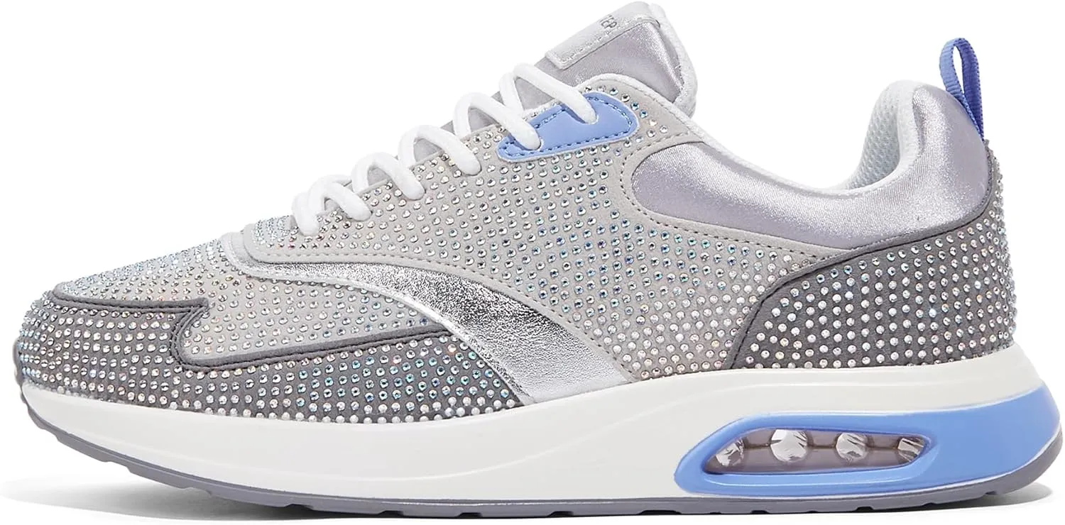 LUCKY STEP Women's Air Cushion Sneakers Rhinestone Fashion Running Gym Jogging Casual Sparkly Arch Support Walking Shoes