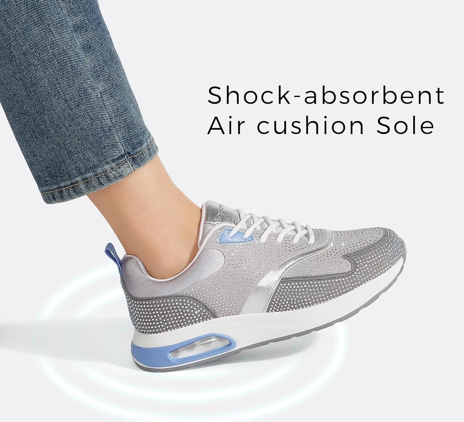 LUCKY STEP Women's Air Cushion Sneakers Rhinestone Fashion Running Gym Jogging Casual Sparkly Arch Support Walking Shoes