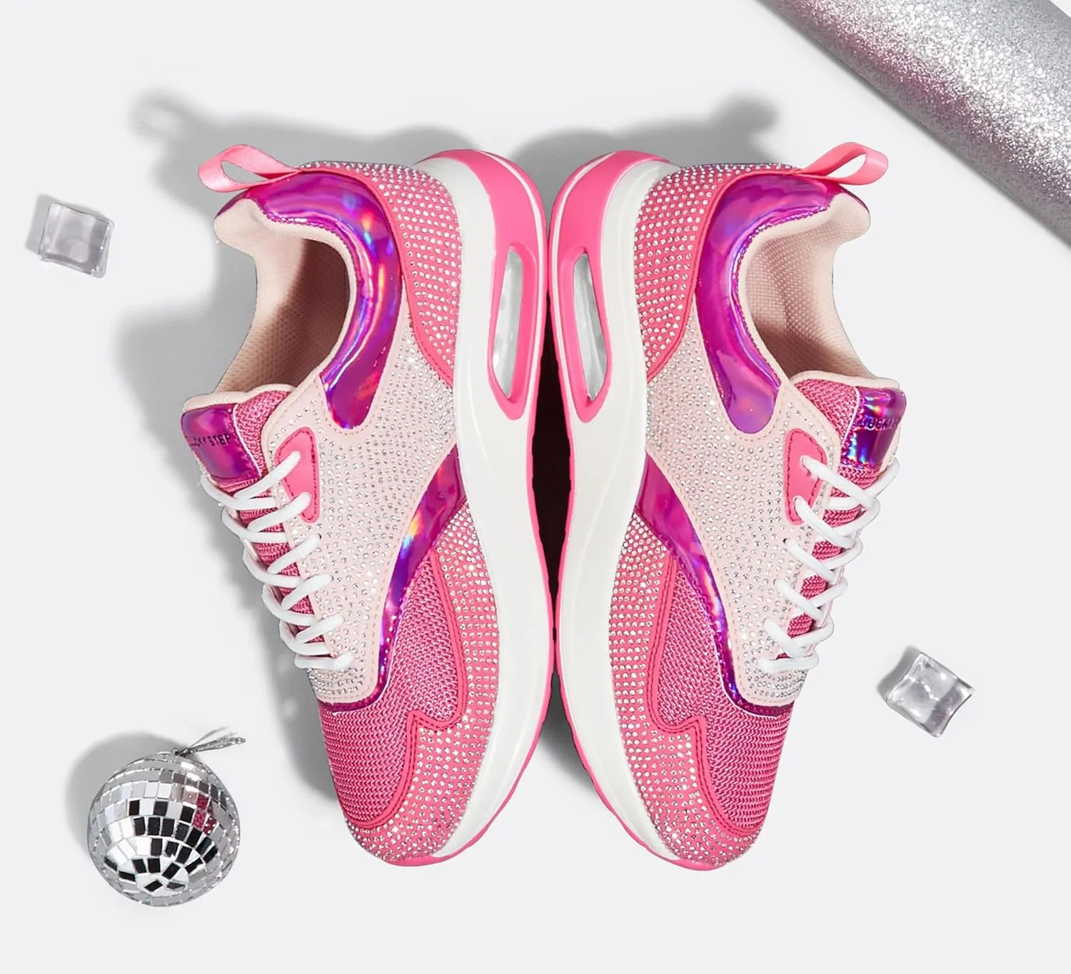 LUCKY STEP Women's Air Cushion Sneakers Rhinestone Fashion Running Gym Jogging Casual Sparkly Arch Support Walking Shoes