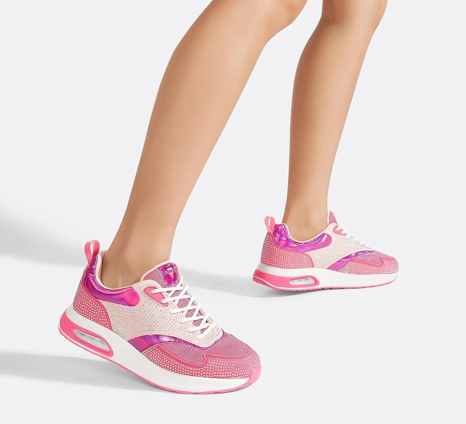 LUCKY STEP Women's Air Cushion Sneakers Rhinestone Fashion Running Gym Jogging Casual Sparkly Arch Support Walking Shoes