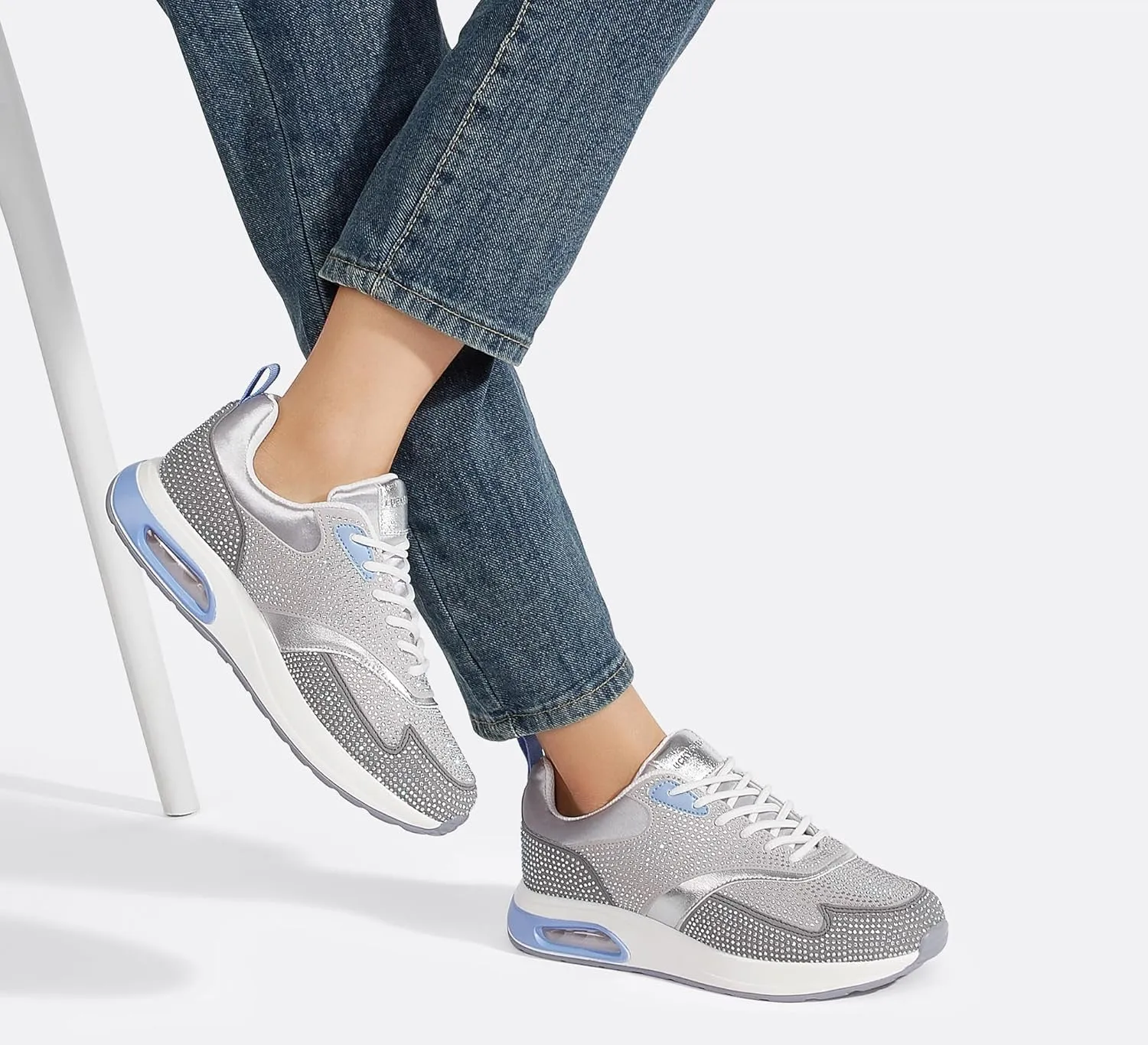 LUCKY STEP Women's Air Cushion Sneakers Rhinestone Fashion Running Gym Jogging Casual Sparkly Arch Support Walking Shoes