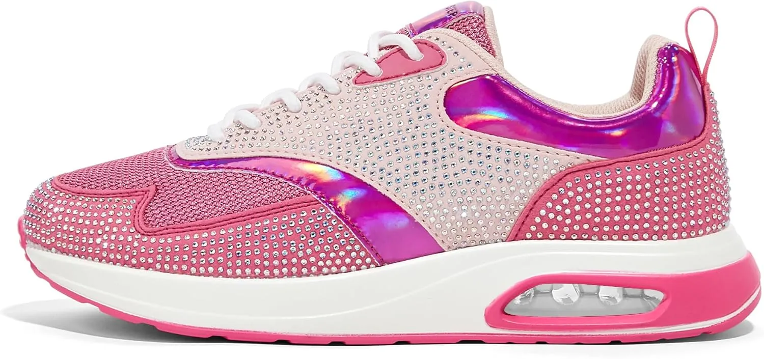 LUCKY STEP Women's Air Cushion Sneakers Rhinestone Fashion Running Gym Jogging Casual Sparkly Arch Support Walking Shoes