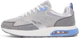 LUCKY STEP Women's Air Cushion Sneakers Rhinestone Fashion Running Gym Jogging Casual Sparkly Arch Support Walking Shoes