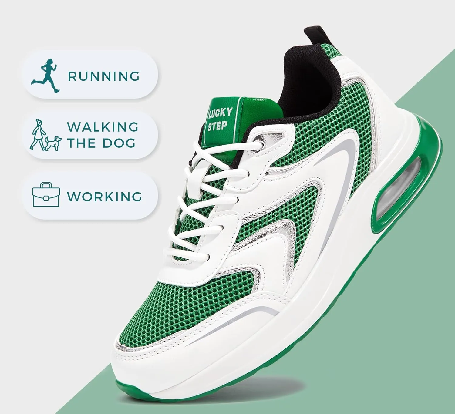 LUCKY STEP Women's Air Cushion Sneakers Rhinestone Fashion Running Gym Jogging Casual Sparkly Arch Support Walking Shoes