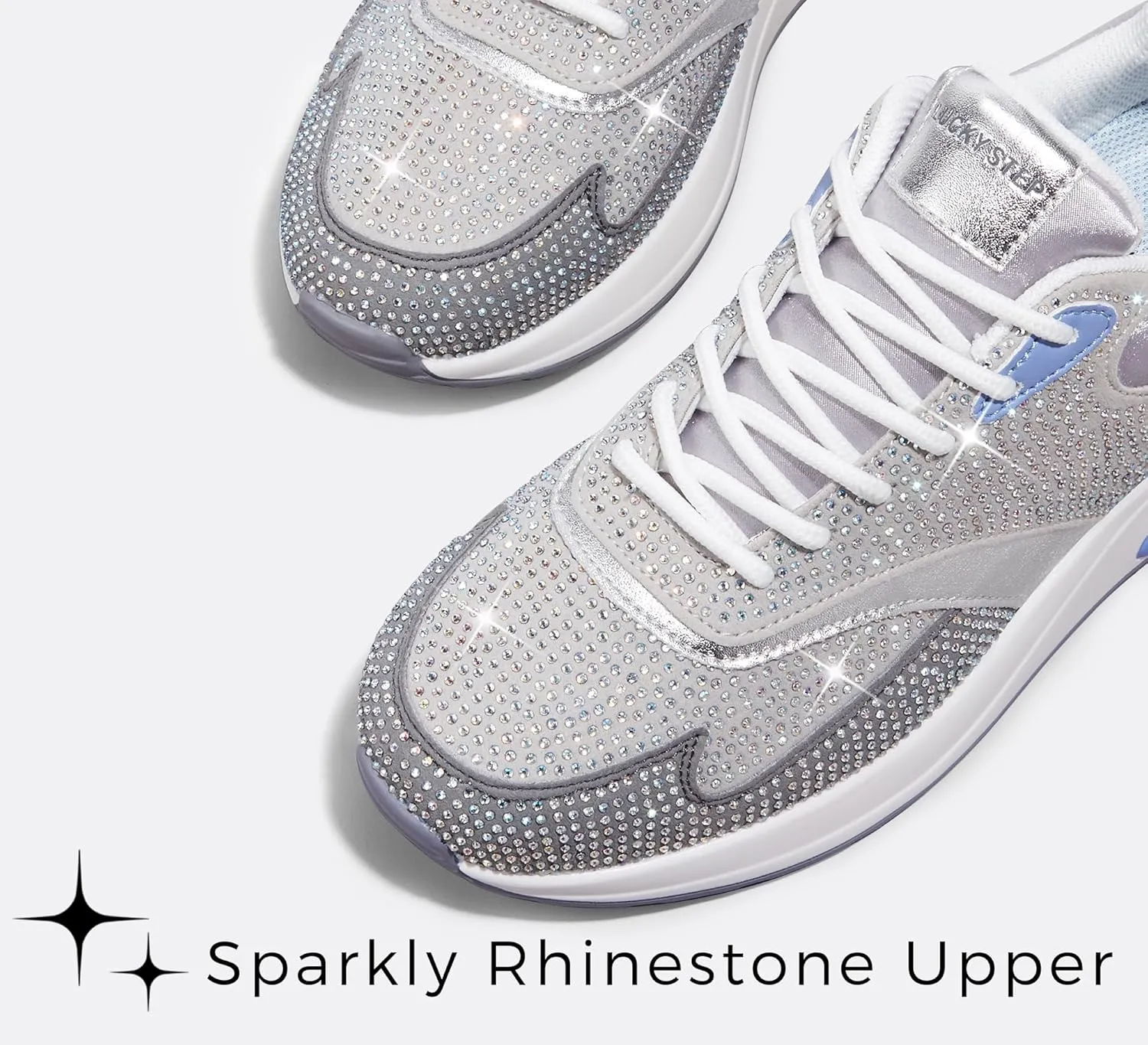LUCKY STEP Women's Air Cushion Sneakers Rhinestone Fashion Running Gym Jogging Casual Sparkly Arch Support Walking Shoes