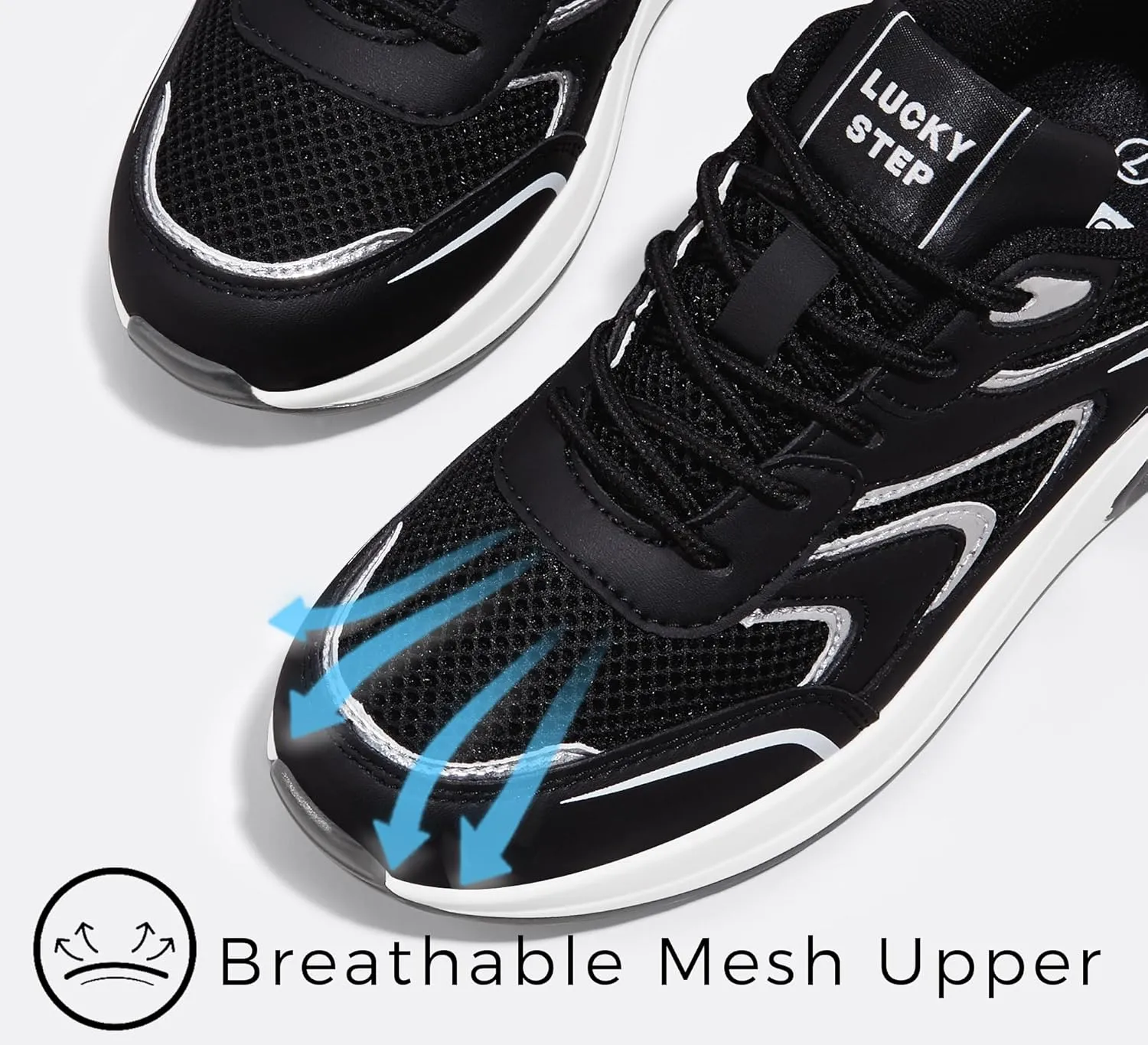 LUCKY STEP Women's Air Cushion Sneakers Rhinestone Fashion Running Gym Jogging Casual Sparkly Arch Support Walking Shoes