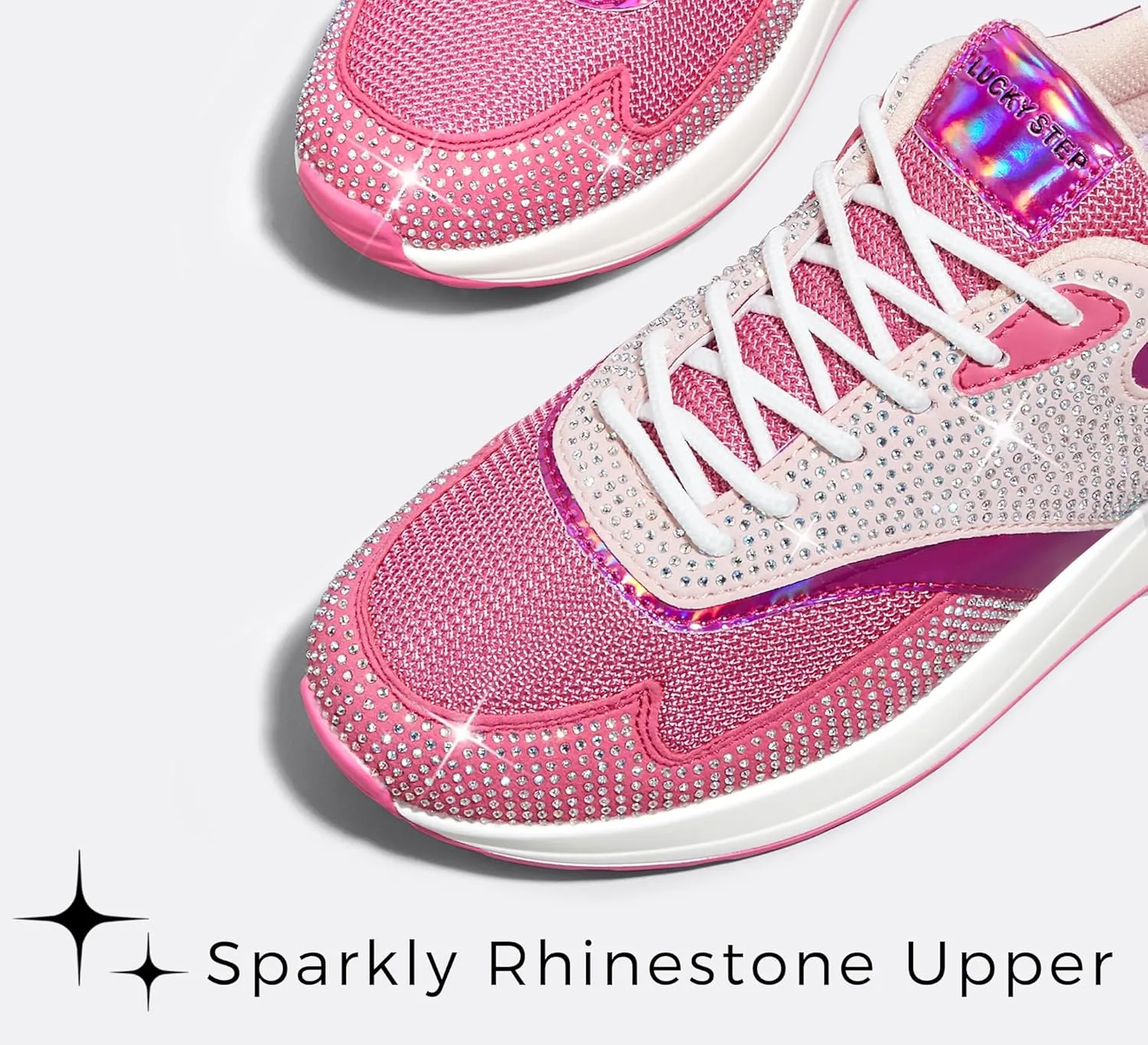 LUCKY STEP Women's Air Cushion Sneakers Rhinestone Fashion Running Gym Jogging Casual Sparkly Arch Support Walking Shoes