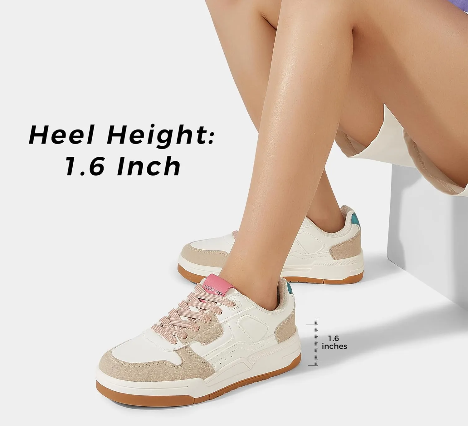 LUCKY STEP Women's Lace Up Fashion Casual Sneakers Low Top Walking Shoes Platform Comfort Non Slip Tennis Shoes