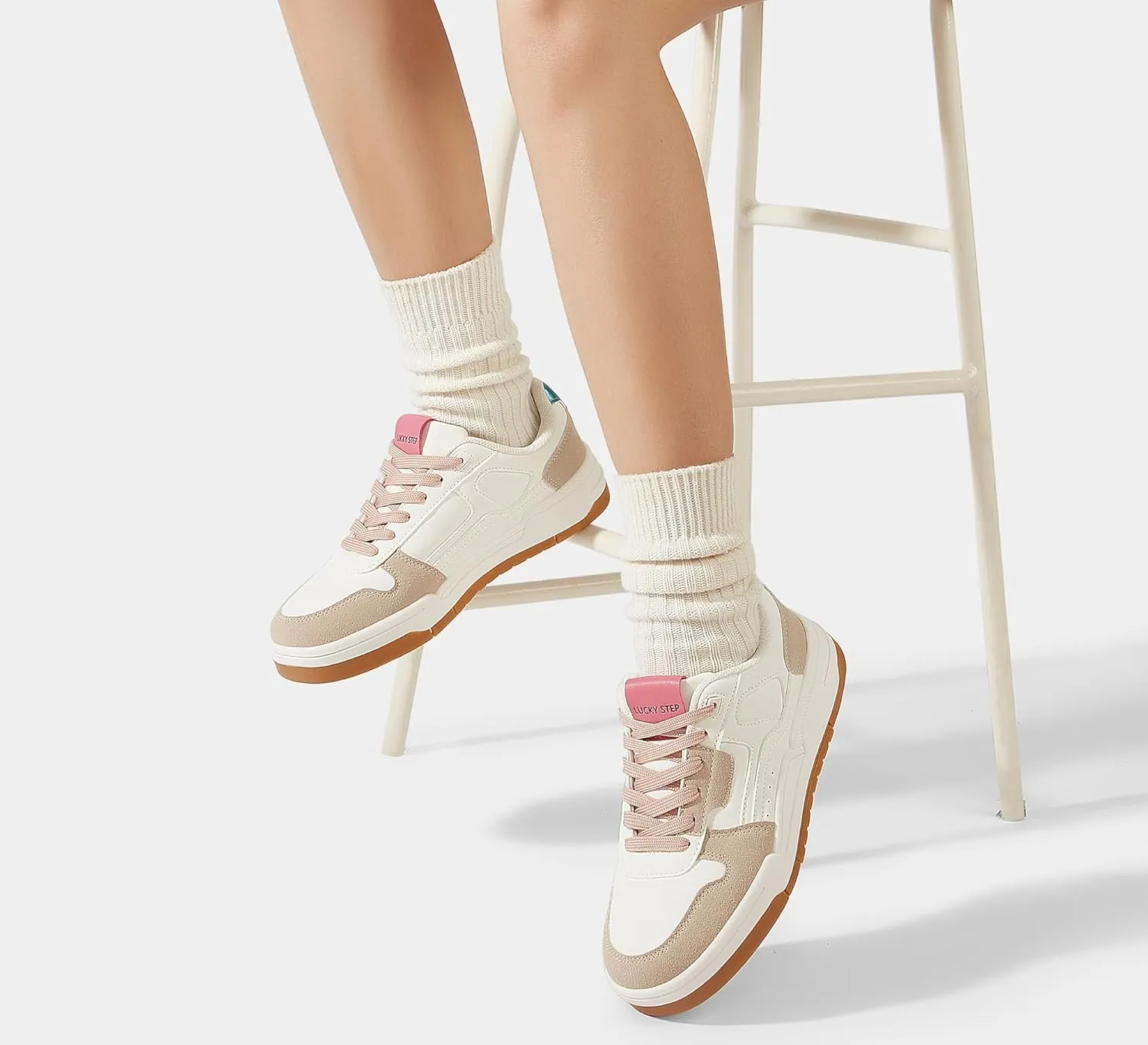 LUCKY STEP Women's Lace Up Fashion Casual Sneakers Low Top Walking Shoes Platform Comfort Non Slip Tennis Shoes