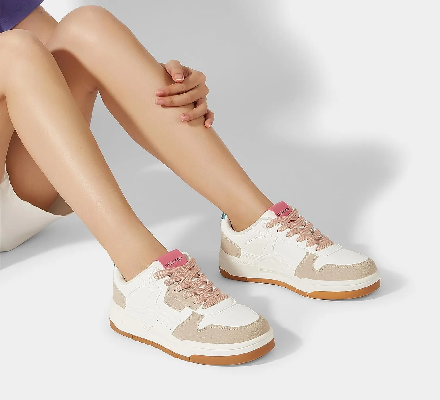 LUCKY STEP Women's Lace Up Fashion Casual Sneakers Low Top Walking Shoes Platform Comfort Non Slip Tennis Shoes