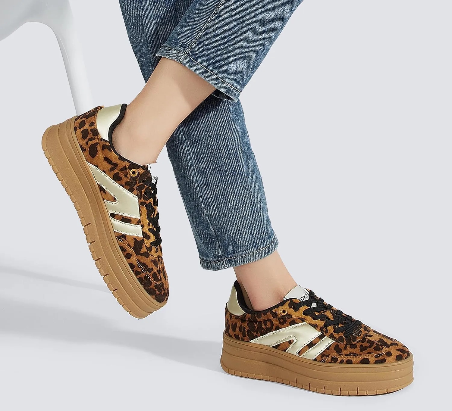 LUCKY STEP Women's Platform Gum Thick Sole Fashion Sneakers Classic Retro Rubber Low Top Casual Tennis Skate Walking Shoes