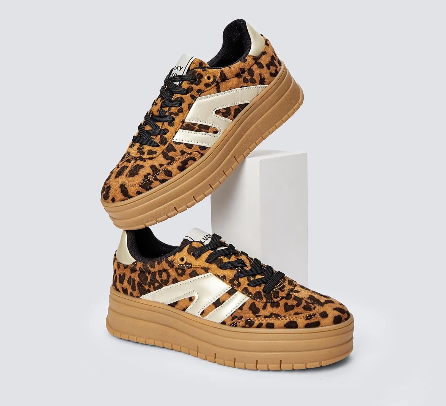 LUCKY STEP Women's Platform Gum Thick Sole Fashion Sneakers Classic Retro Rubber Low Top Casual Tennis Skate Walking Shoes