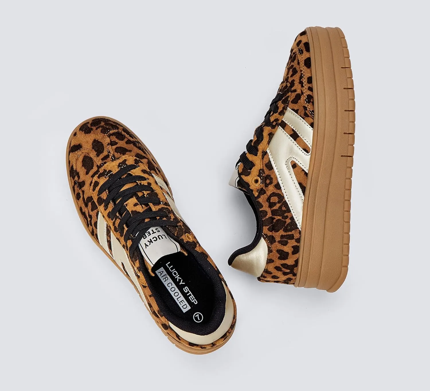 LUCKY STEP Women's Platform Gum Thick Sole Fashion Sneakers Classic Retro Rubber Low Top Casual Tennis Skate Walking Shoes