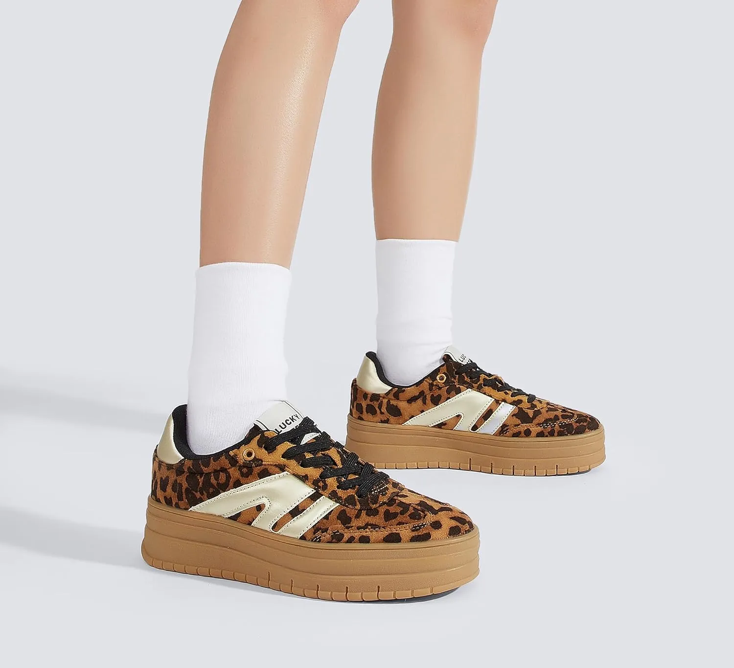 LUCKY STEP Women's Platform Gum Thick Sole Fashion Sneakers Classic Retro Rubber Low Top Casual Tennis Skate Walking Shoes