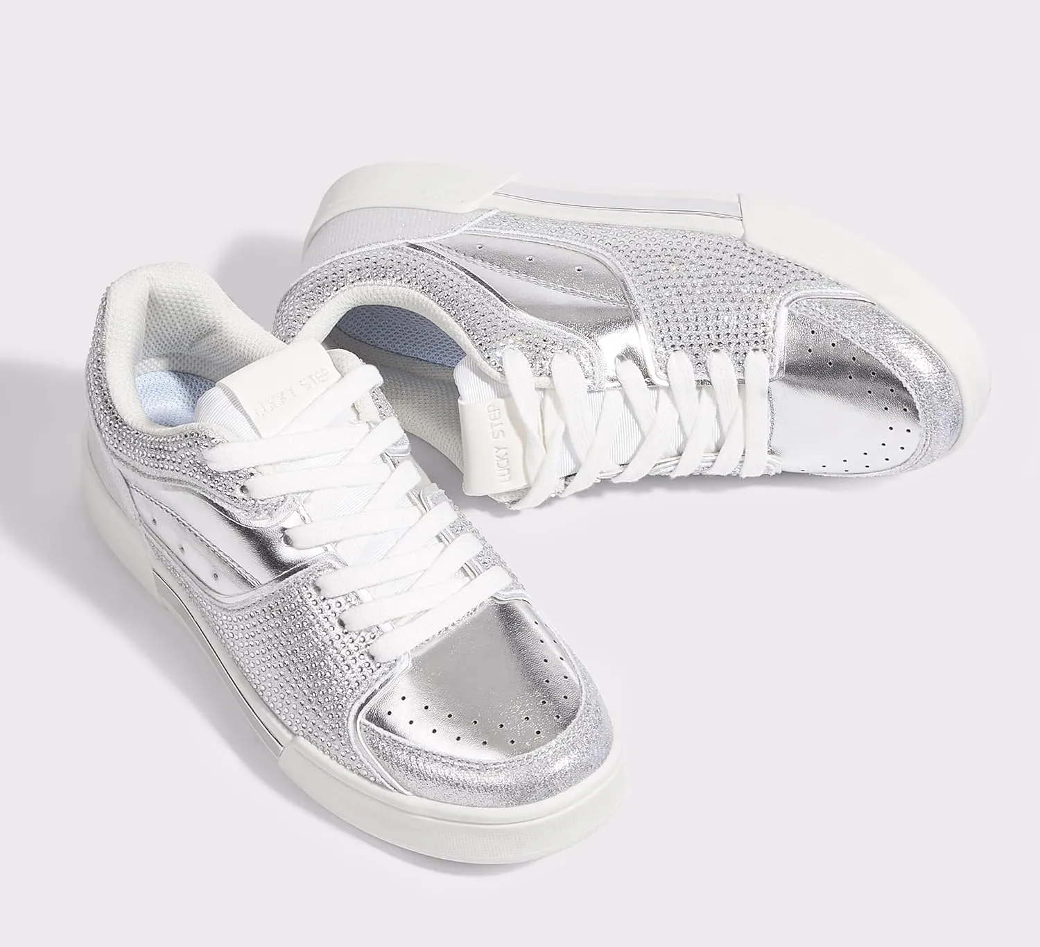 LUCKY STEP Women's Rhinestone Sneakers Sparkly Bling Glitter Wedding Tennis Shoes Fashion Casual Walking Comfortable Shiny Footwear