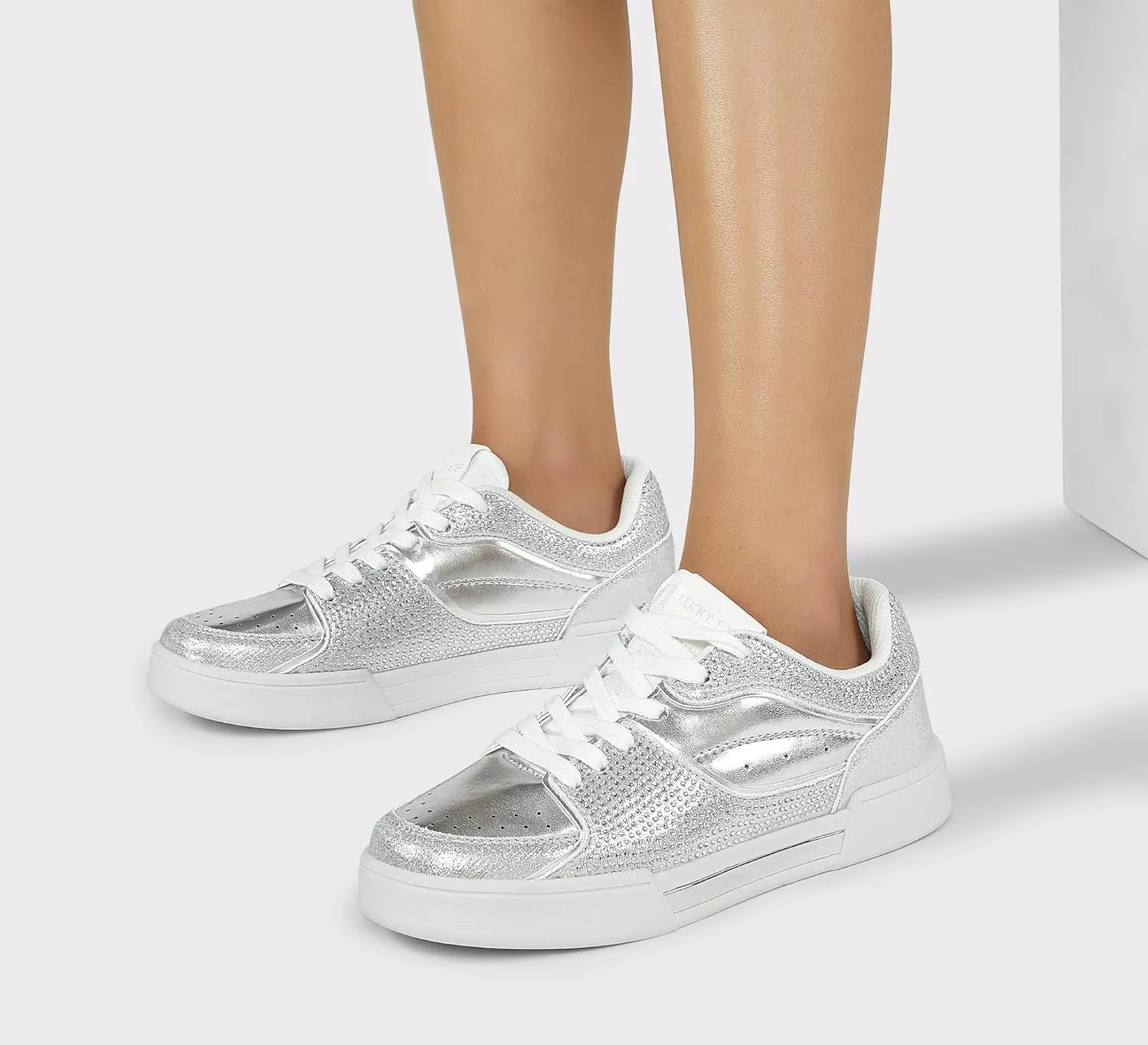 LUCKY STEP Women's Rhinestone Sneakers Sparkly Bling Glitter Wedding Tennis Shoes Fashion Casual Walking Comfortable Shiny Footwear