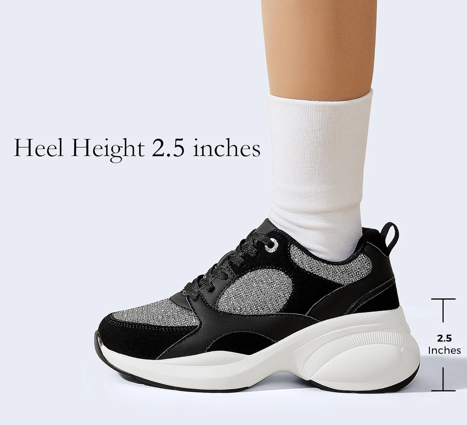 LUCKY STEP Women's Wedge Sneakers Fashion Heeled Cliff Platform Glitter Lace Up Metallic Casual Shoes