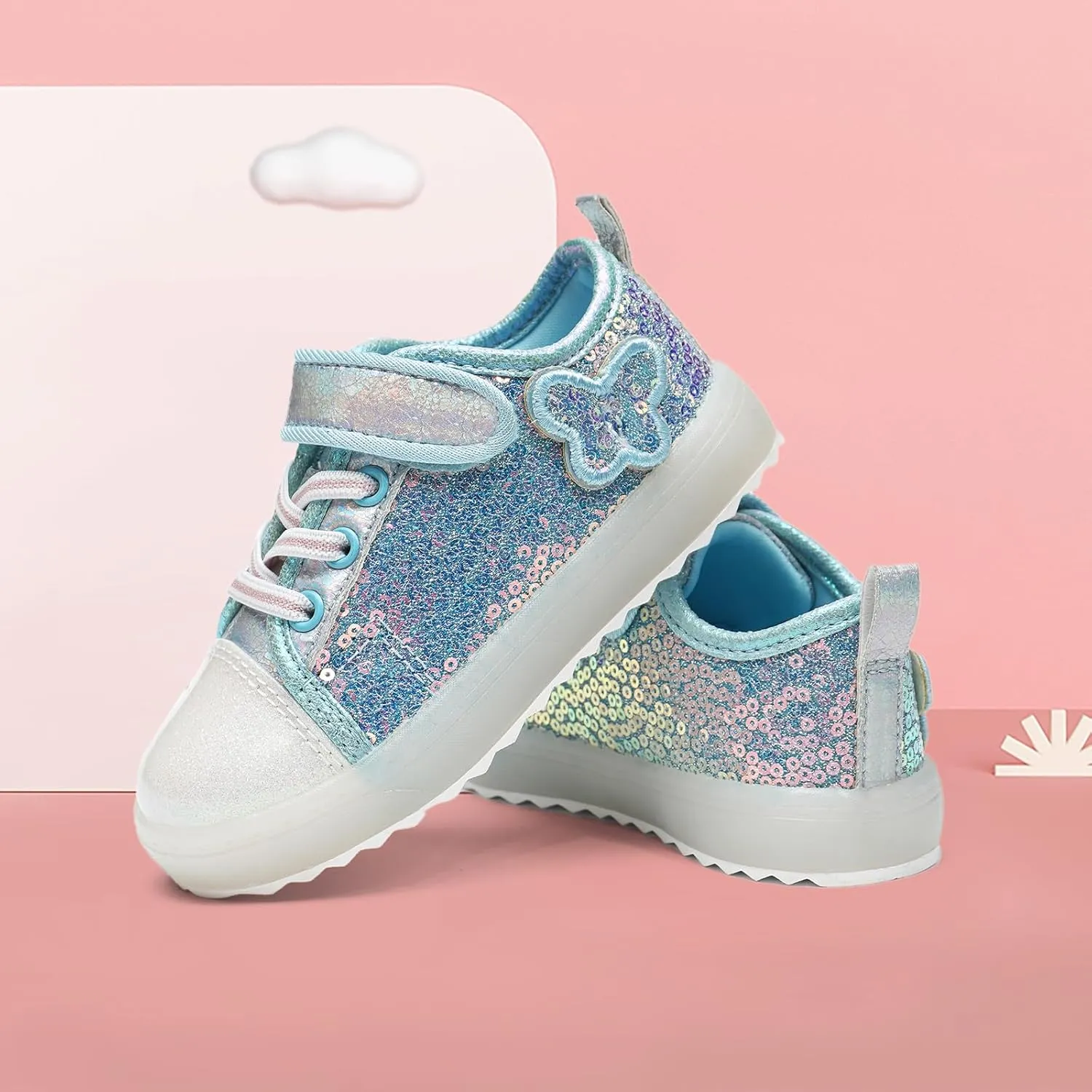 Luffymomo Girls Casual Sneakers Slip on Comfortable Walking Shoes Sparkle Glitter Fashion Sneakers (Toddler/Little Kids)