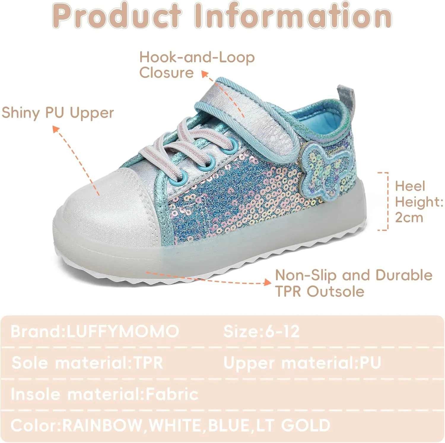 Luffymomo Girls Casual Sneakers Slip on Comfortable Walking Shoes Sparkle Glitter Fashion Sneakers (Toddler/Little Kids)