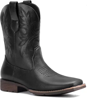 Lumeheel Cowboy Boots for Men - Western Men's Boots with Classic Embroidered, Slip on Square Toe Boots, Slip Resistant Country Boots Chunky Heel Ankle, Durable Short Boots for Spring Fall