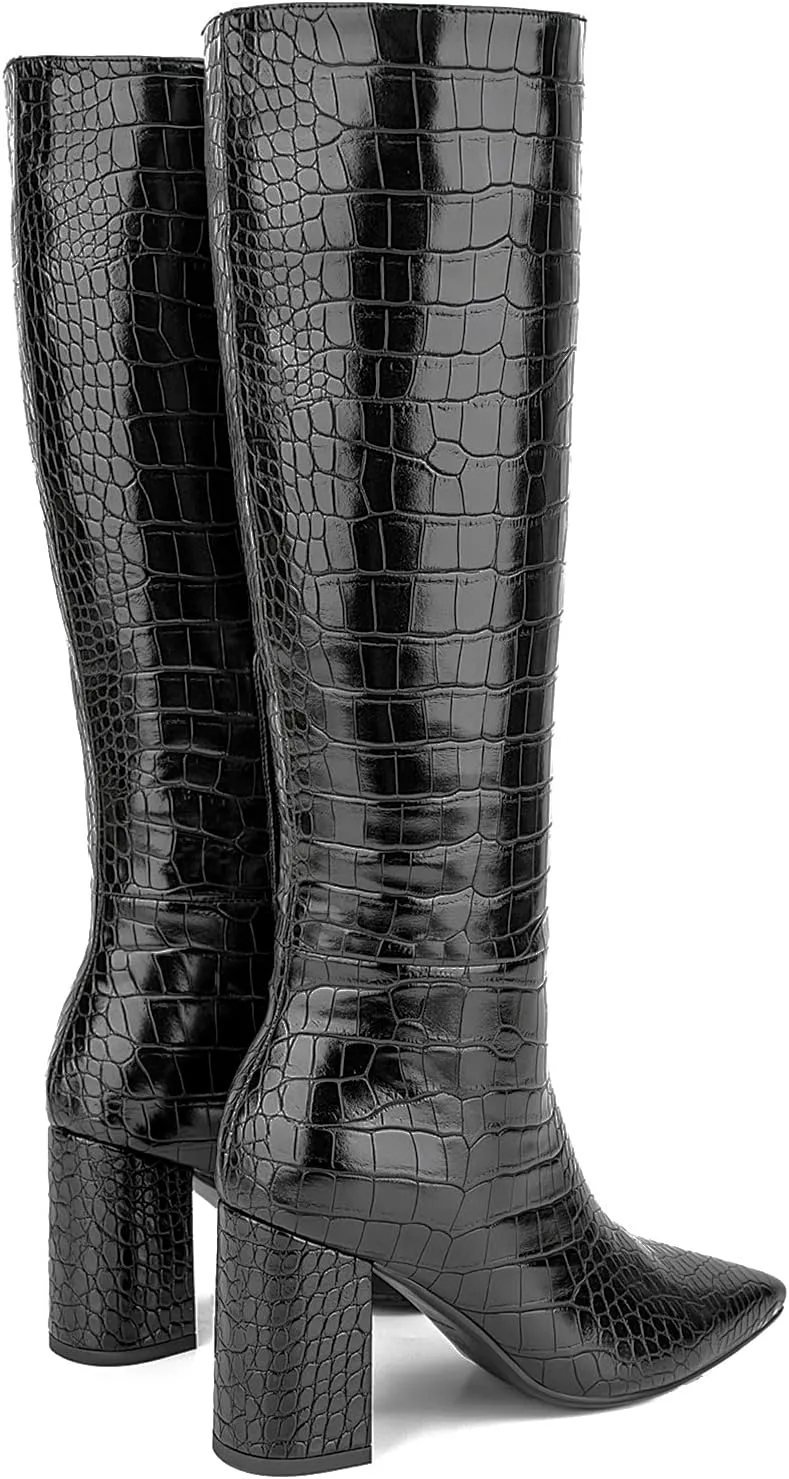 Lumeheel Knee High Boots for Women - Round Toe Chunky Heel Gogo Boots with Side Zip Women's Fashion Tall Boots