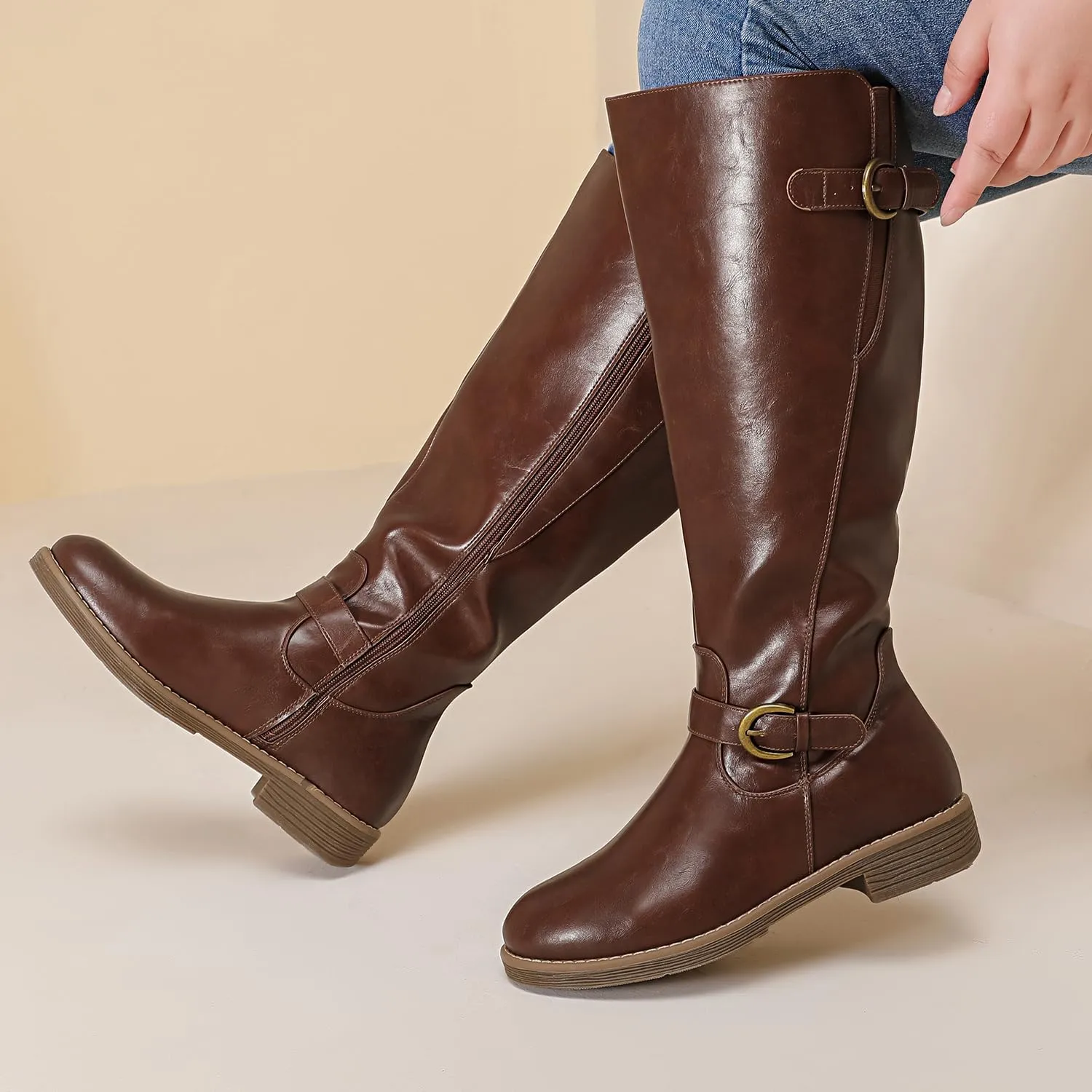 Luoika Women's Extra Wide Calf Cowboy Knee High Boots, Wide Width Cowgirl Slouchy Boots.