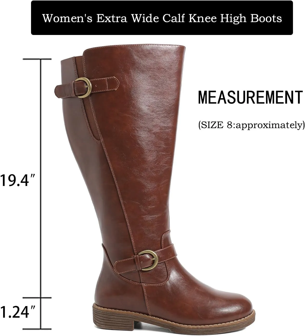 Luoika Women's Extra Wide Calf Cowboy Knee High Boots, Wide Width Cowgirl Slouchy Boots.