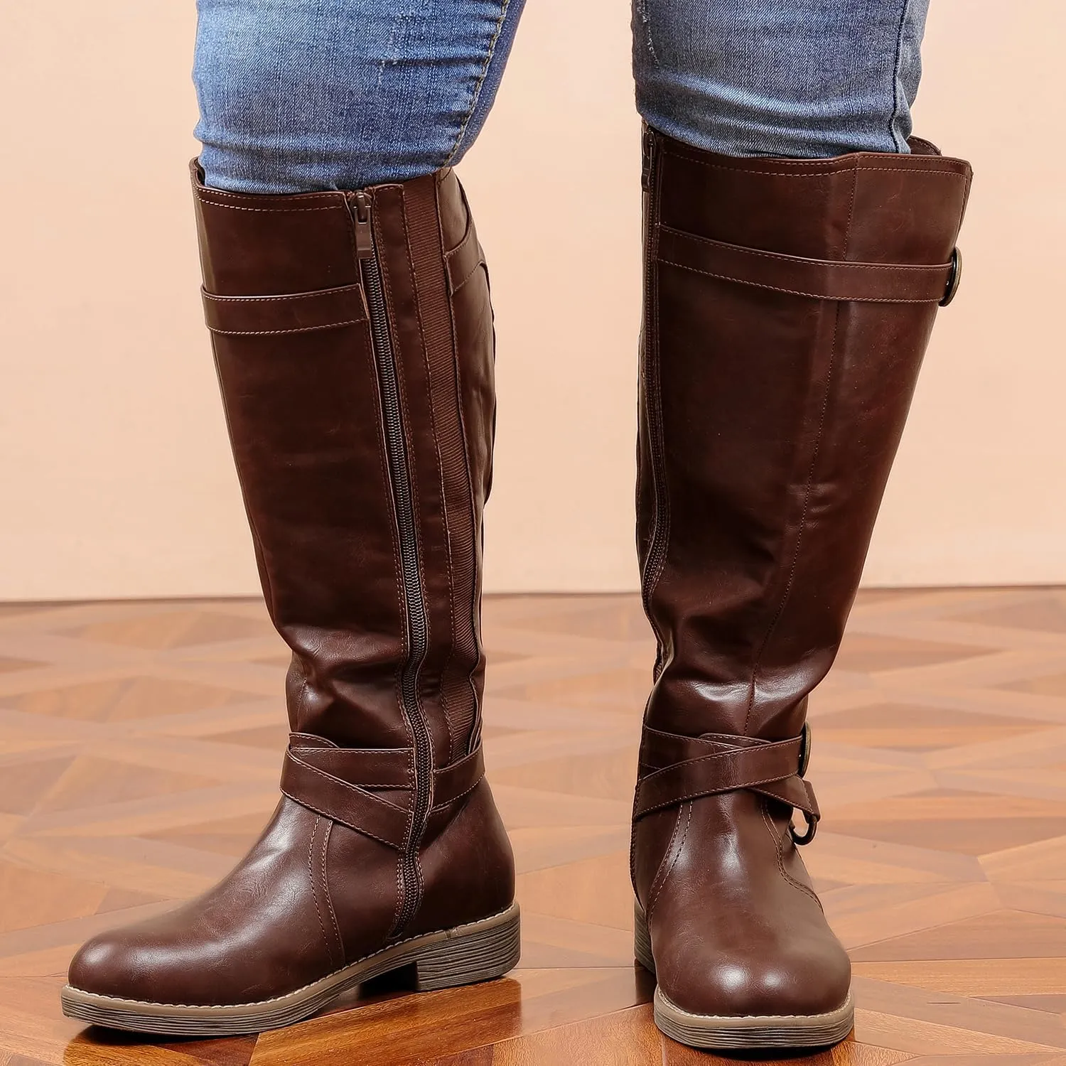 Luoika Women's Extra Wide Calf Cowboy Knee High Boots, Wide Width Cowgirl Slouchy Boots.
