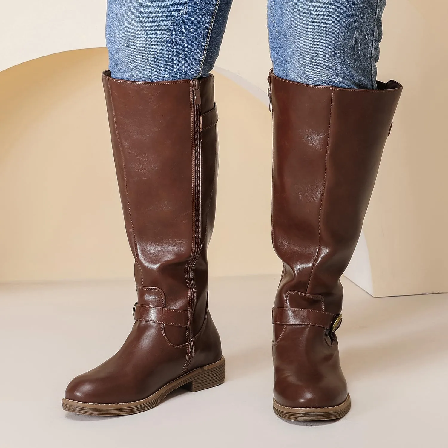 Luoika Women's Extra Wide Calf Cowboy Knee High Boots, Wide Width Cowgirl Slouchy Boots.