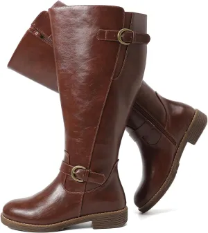 Luoika Women's Extra Wide Calf Cowboy Knee High Boots, Wide Width Cowgirl Slouchy Boots.