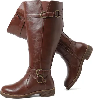 Luoika Women's Extra Wide Calf Cowboy Knee High Boots, Wide Width Cowgirl Slouchy Boots.