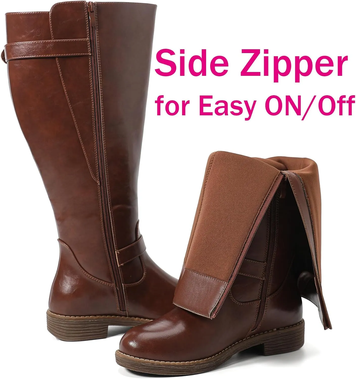 Luoika Women's Extra Wide Calf Cowboy Knee High Boots, Wide Width Cowgirl Slouchy Boots.