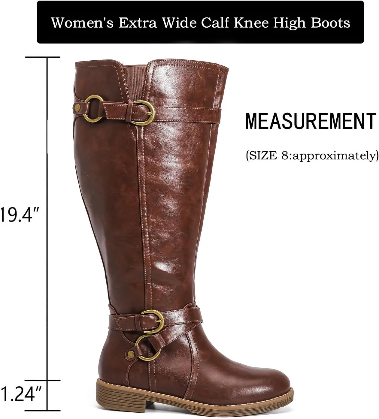 Luoika Women's Extra Wide Calf Cowboy Knee High Boots, Wide Width Cowgirl Slouchy Boots.