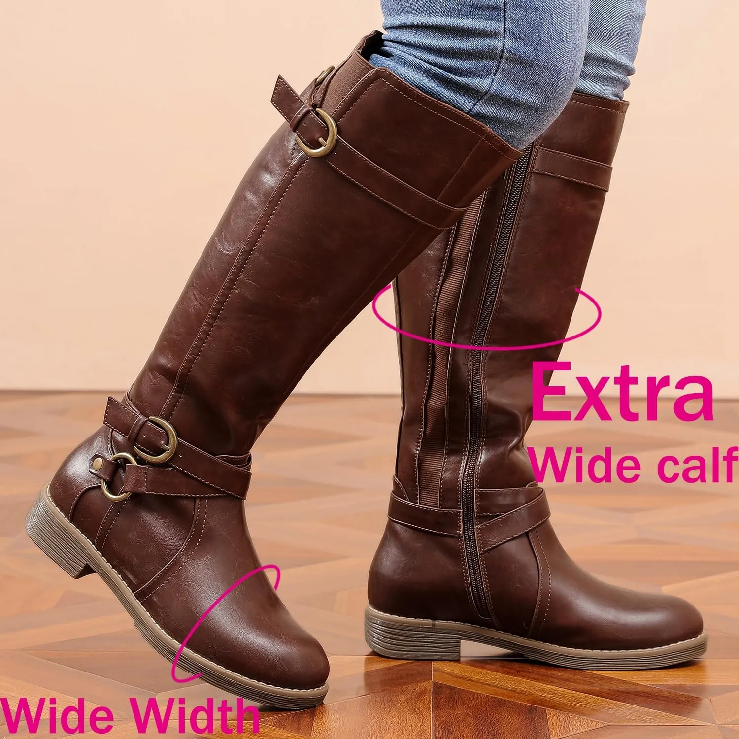 Luoika Women's Extra Wide Calf Cowboy Knee High Boots, Wide Width Cowgirl Slouchy Boots.