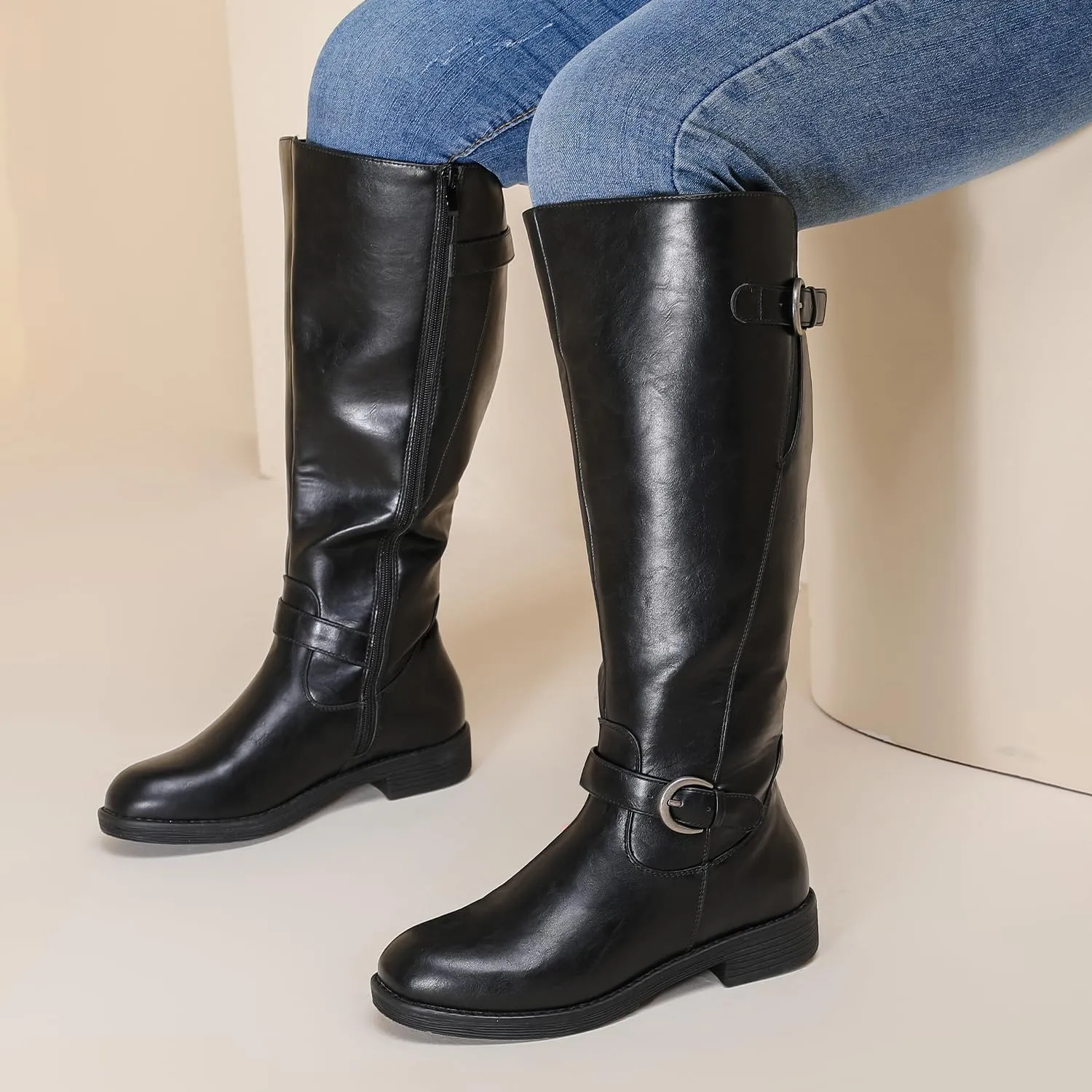 Luoika Women's Extra Wide Calf Cowboy Knee High Boots, Wide Width Cowgirl Slouchy Boots.