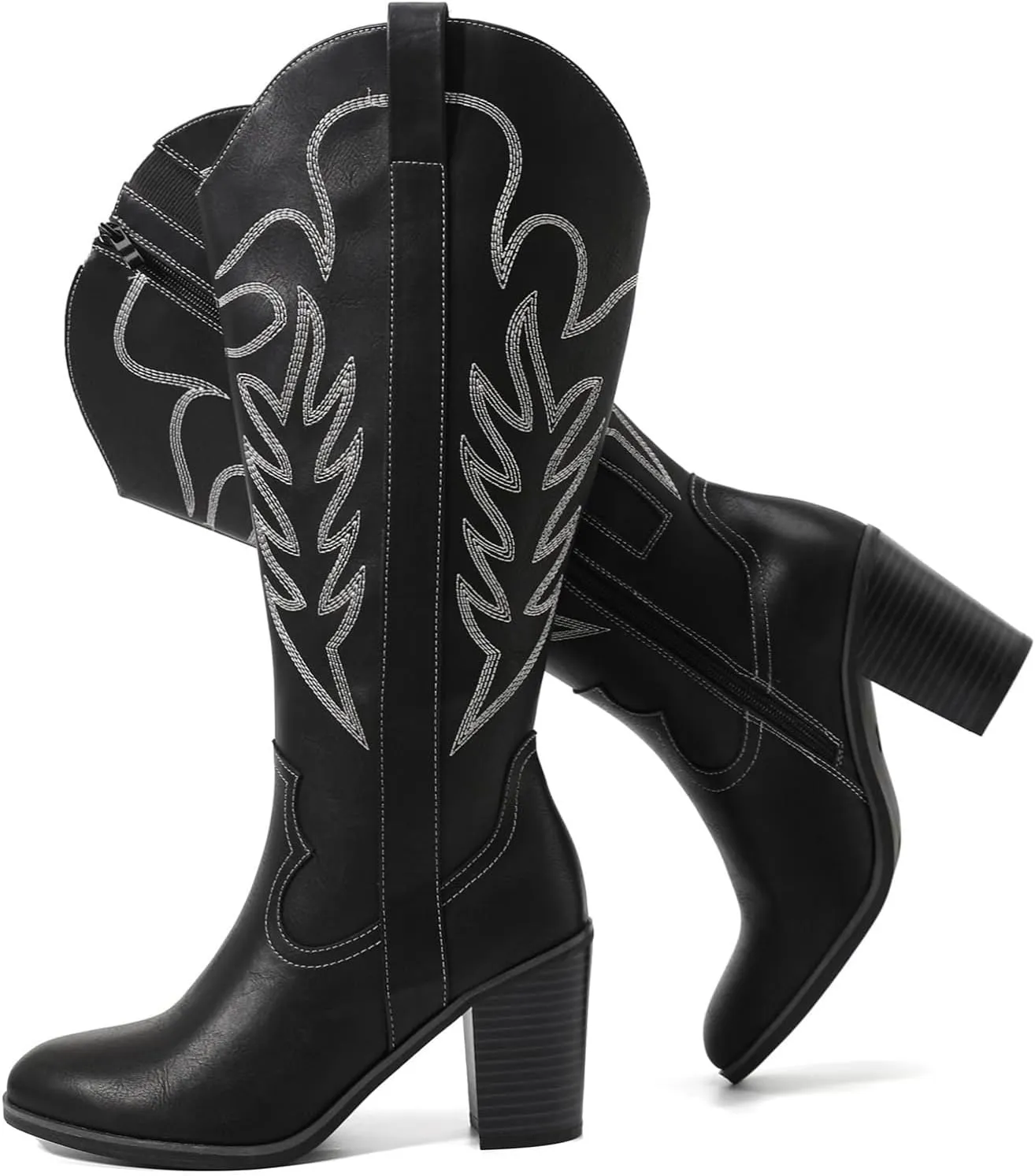 Luoika Women's Extra Wide Calf Cowboy Knee High Boots，Wide Width Cowgirl Boots Chunky Pump Heel Plus Size Western Tall Boots.