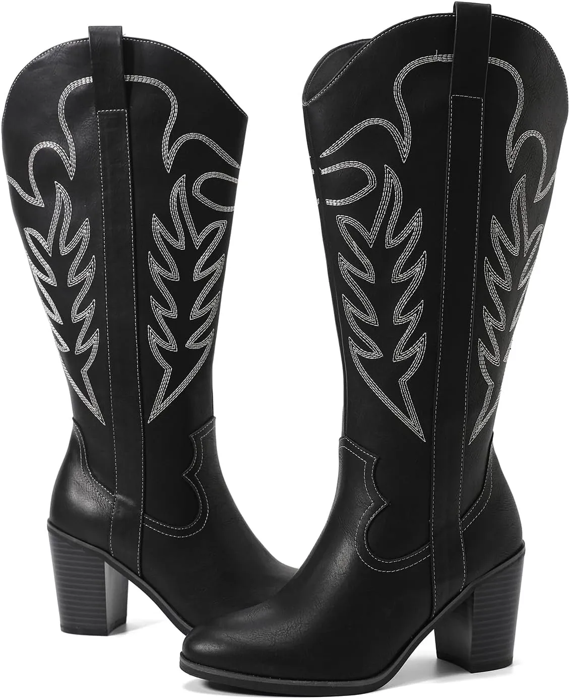 Luoika Women's Extra Wide Calf Cowboy Knee High Boots，Wide Width Cowgirl Boots Chunky Pump Heel Plus Size Western Tall Boots.