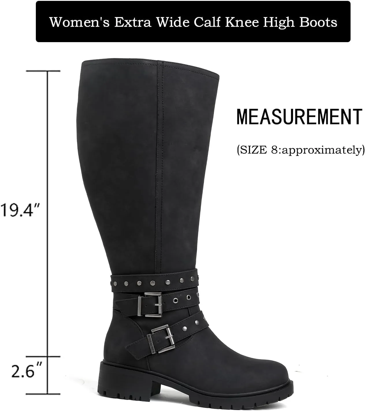 Luoika Women's Extra Wide Calf Knee High Boots, Chunky Low Heel Plus Size Boots Motocycle Ridding Boots.