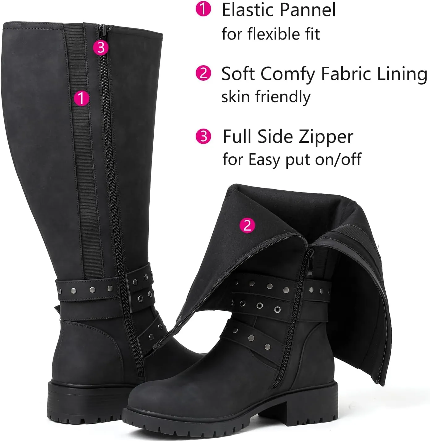 Luoika Women's Extra Wide Calf Knee High Boots, Chunky Low Heel Plus Size Boots Motocycle Ridding Boots.