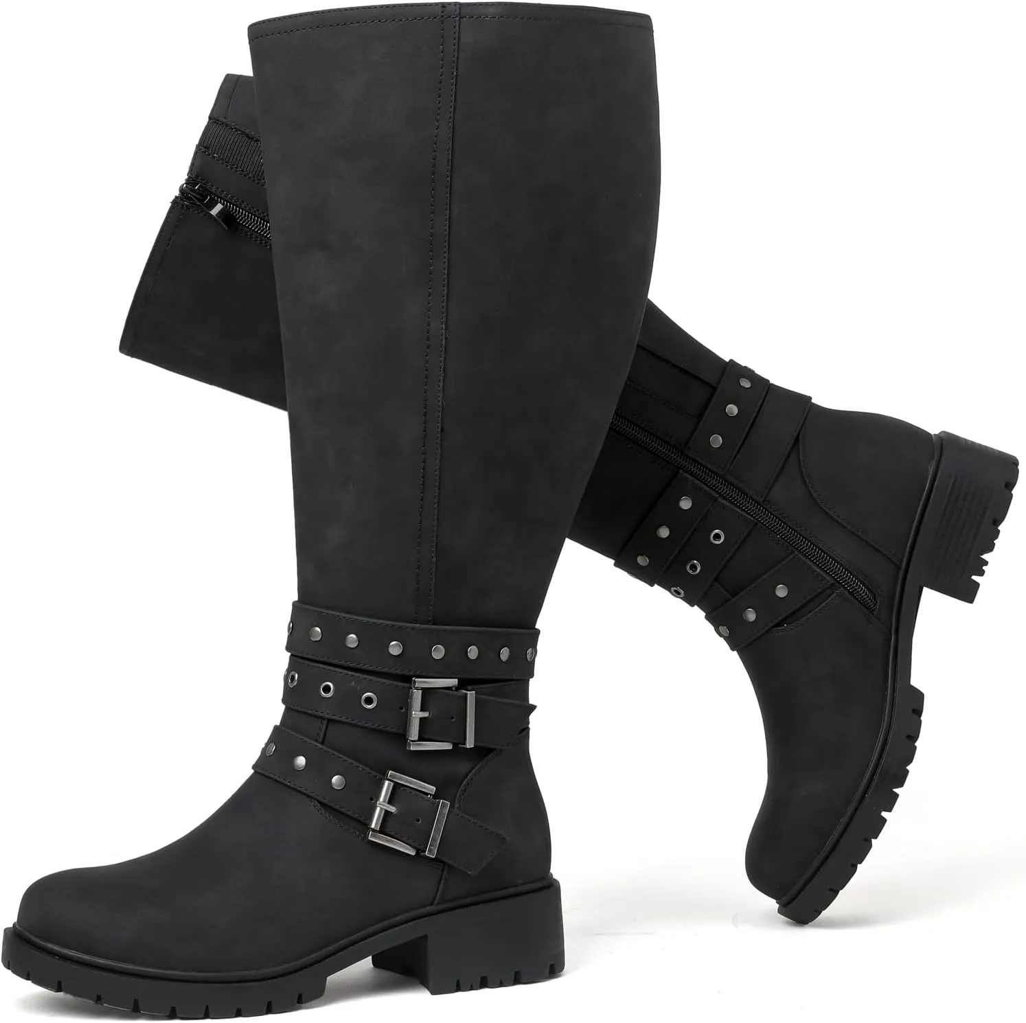Luoika Women's Extra Wide Calf Knee High Boots, Chunky Low Heel Plus Size Boots Motocycle Ridding Boots.