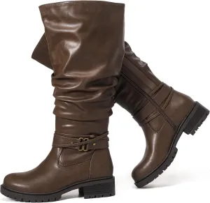 Luoika Women's Extra Wide Calf Knee High Boots, Plus Size Slouchy Knee-High Boots Wide Width Low Heel Winter Boots.
