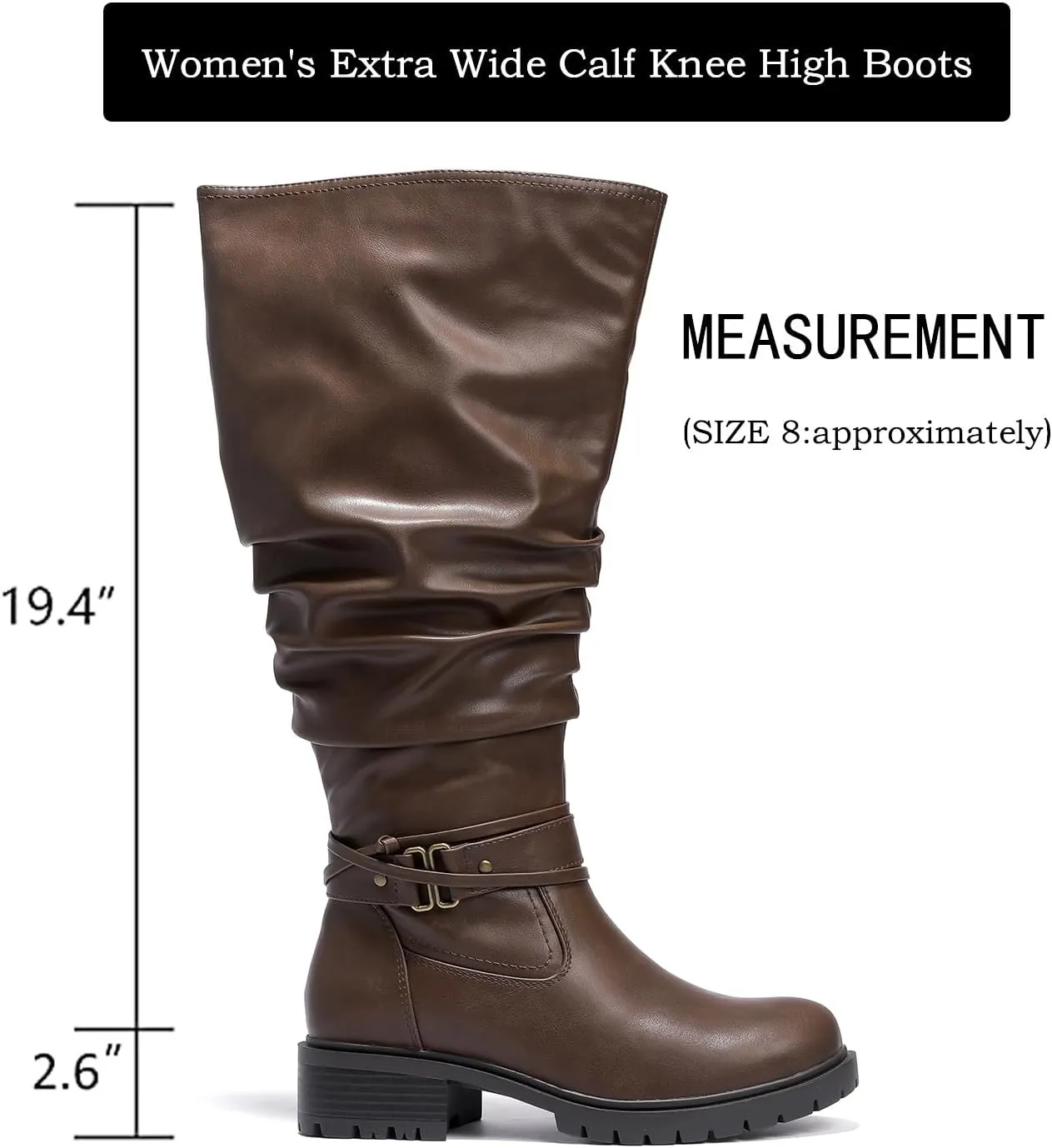 Luoika Women's Extra Wide Calf Knee High Boots, Plus Size Slouchy Knee-High Boots Wide Width Low Heel Winter Boots.