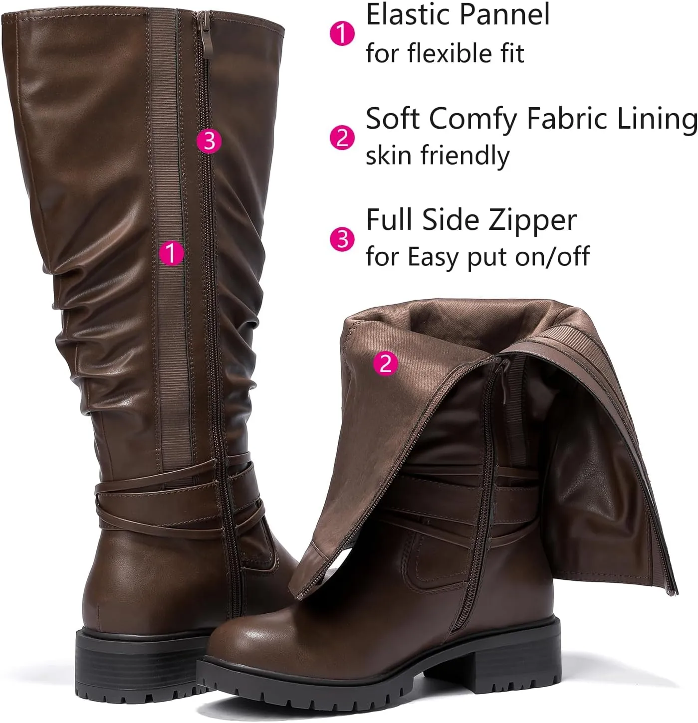 Luoika Women's Extra Wide Calf Knee High Boots, Plus Size Slouchy Knee-High Boots Wide Width Low Heel Winter Boots.