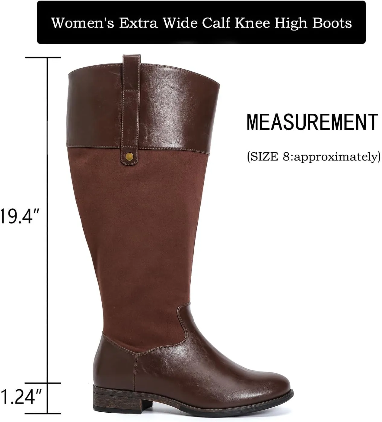 Luoika Women's Extra Wide Calf Knee High Boots, Plus Size Wide Width Knee-High Boots Winter Fall Low Heel Ridding Boots.