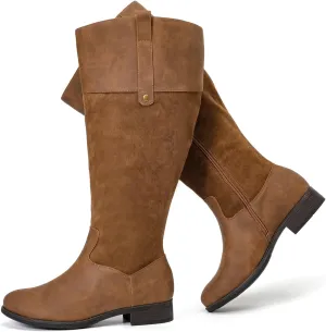 Luoika Women's Extra Wide Calf Knee High Boots, Plus Size Wide Width Knee-High Boots Winter Fall Low Heel Ridding Boots.